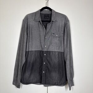 True Religion Western Shirt Mens Size XL Gray Black Slim Fit Color Block